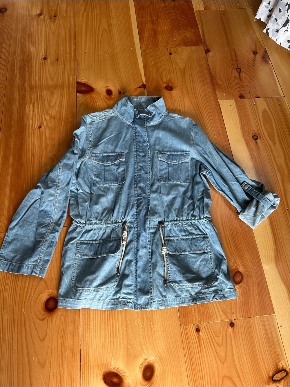 Chico's Light Blue Denim Jacket with optional roll sleeves
